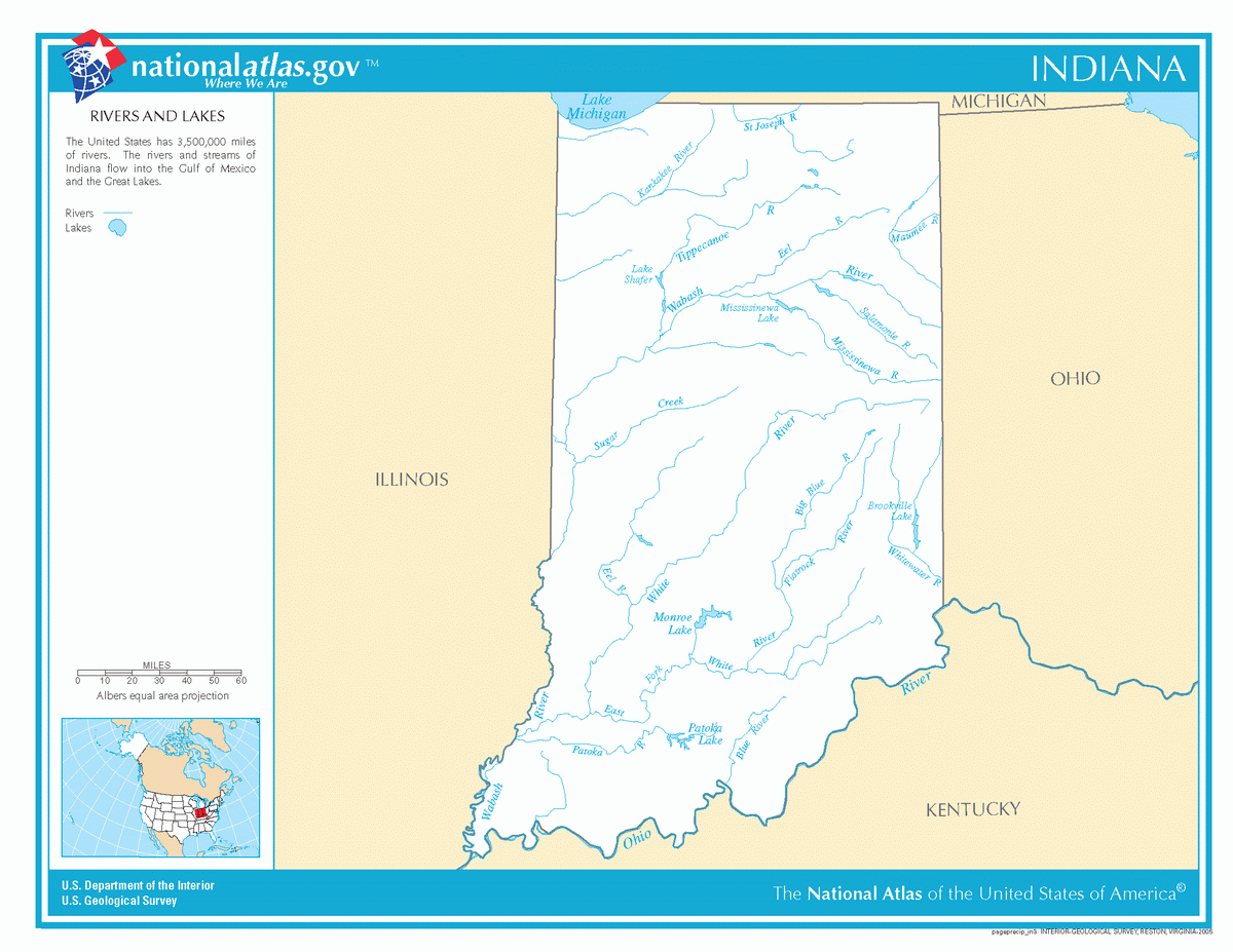 Map of rivers and lakes of Indiana