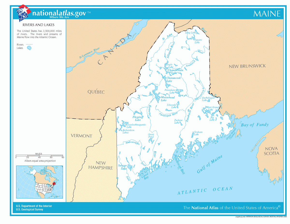 Map of rivers and lakes of Maine