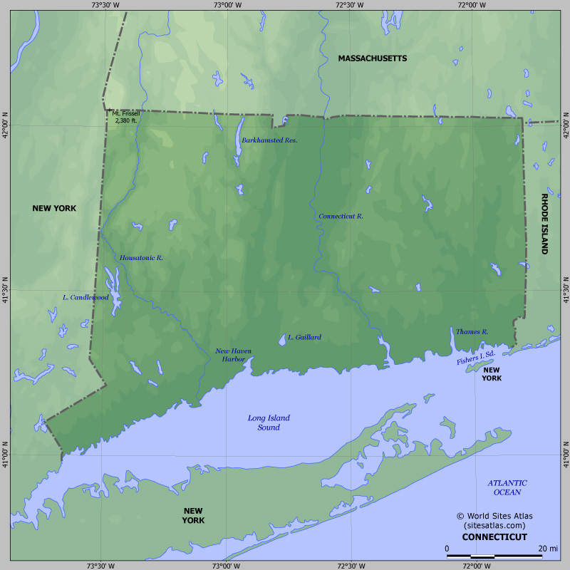 Map of relief of Connecticut