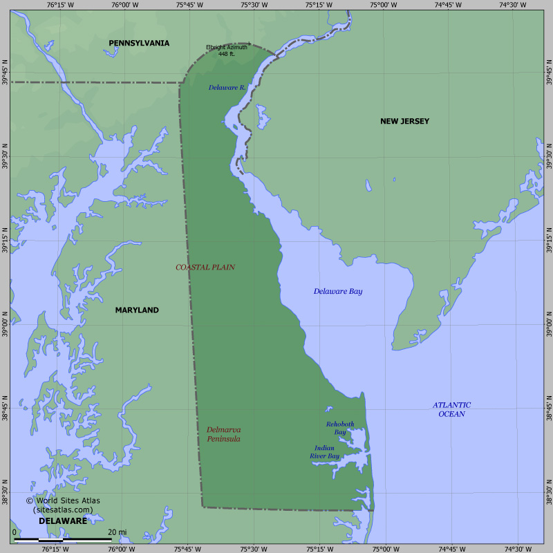 Map of relief of Delaware