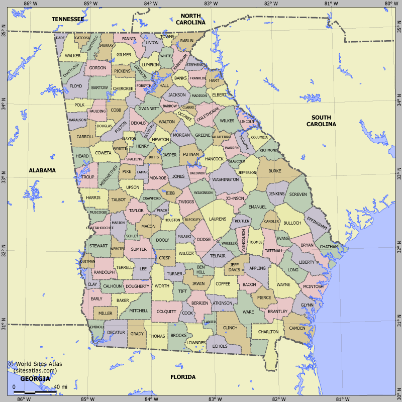 Map of division into districts of Georgia