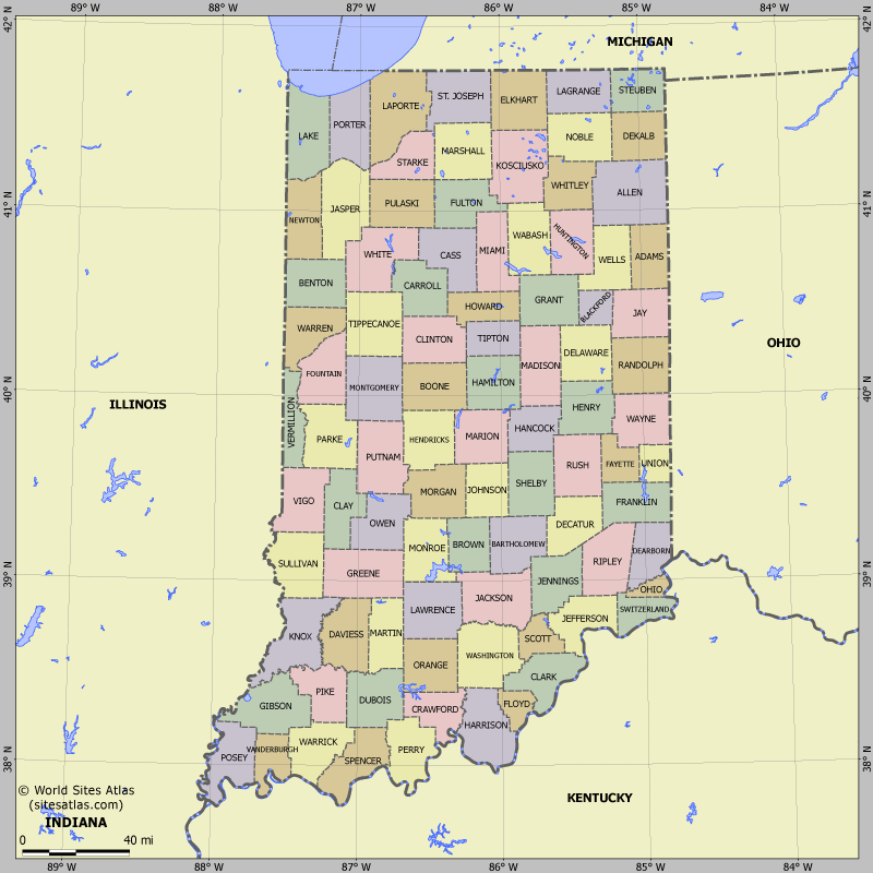 Map of division into districts of Indiana
