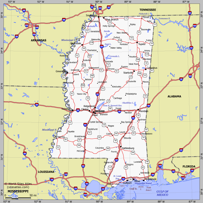 Map of Mississippi state