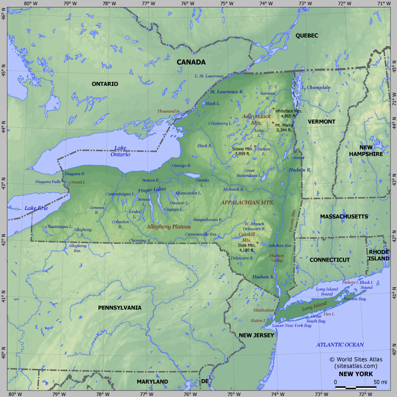 Map of relief of New York