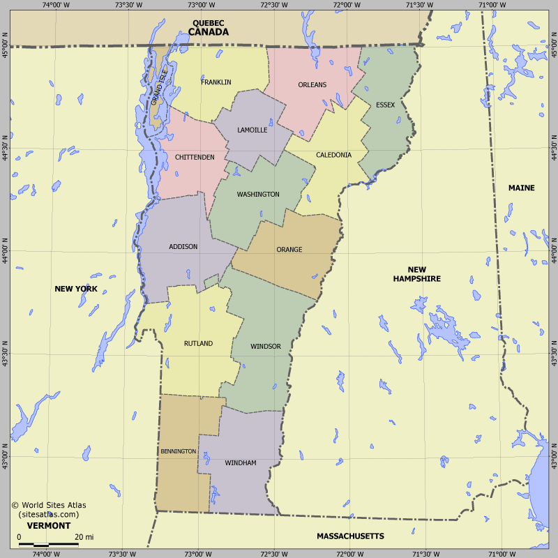Map of division into districts of Vermont